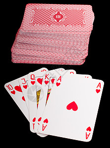 游戏牌优胜者高手扑克红色西装皇家白色游戏黑色背景图片