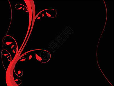 黑色漩涡红色花卉矢量背景粉红色创造力白色曲线装饰植物风格插图墙纸深红色插画