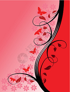 红色花卉矢量说明创造力蝴蝶粉色插图植物墙纸卡片绘画艺术品叶子背景图片