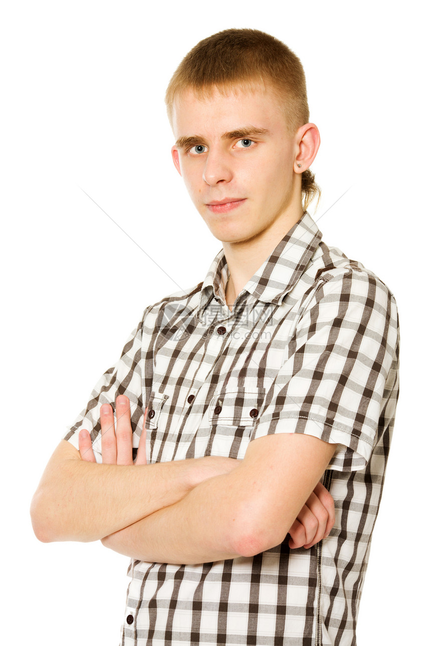 青年男子金发幸福棕色白色快乐智力青春期男性学生衬衫图片