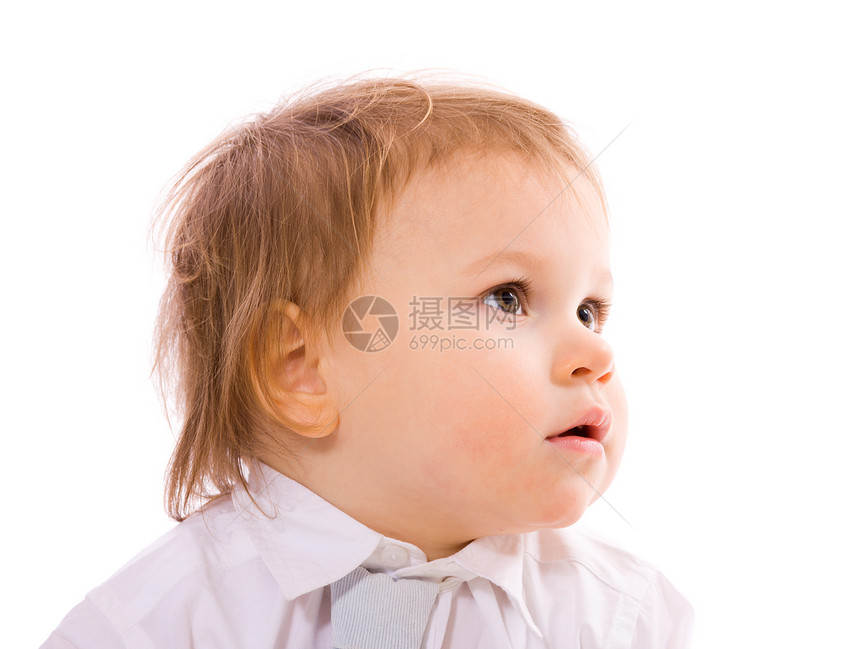严重男孩幸福金发婴儿乐趣白色蓝色喜悦童年儿子快乐图片
