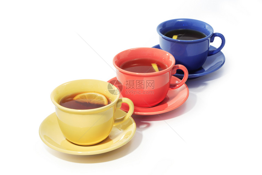 三人茶餐具柠檬热饮茶杯茶会图片