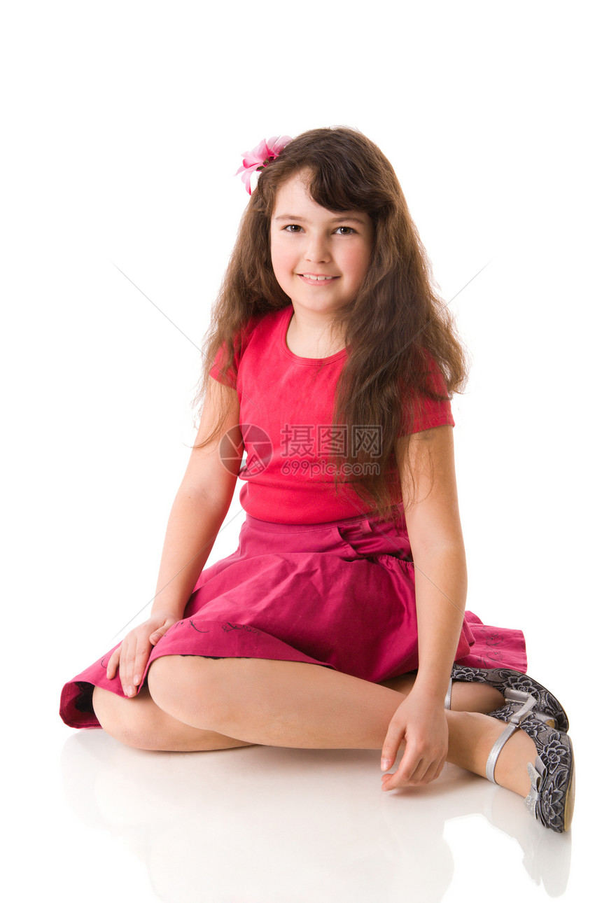 女童享受女孩快乐全身长发乐趣红色活力孩子黑发图片