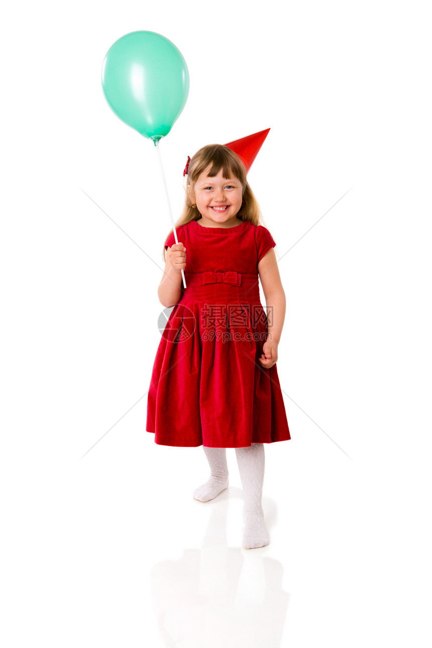 生日女孩快乐裙子冒充气球金发绿色工作室幸福青年红色图片