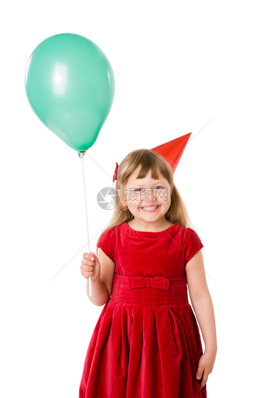 生日女孩绿色童年裙子青年白色红色微笑工作室金发快乐图片