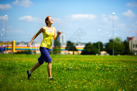 重头再来妇女慢跑树木活力愿望保健训练成人速度公园女孩活动背景