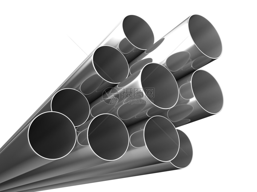 白色背景上的金属管道 孤立的 3D 图像技术产品圆圈团体管子插图黑色商品工业灰色图片