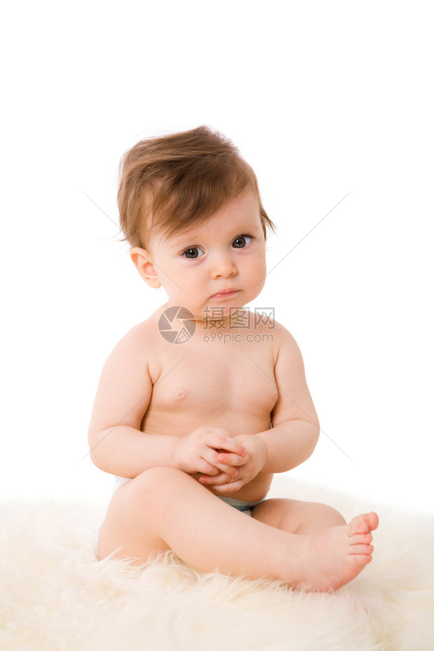一岁女童儿子好奇心童年男生头发尿布儿童快乐婴儿白色图片