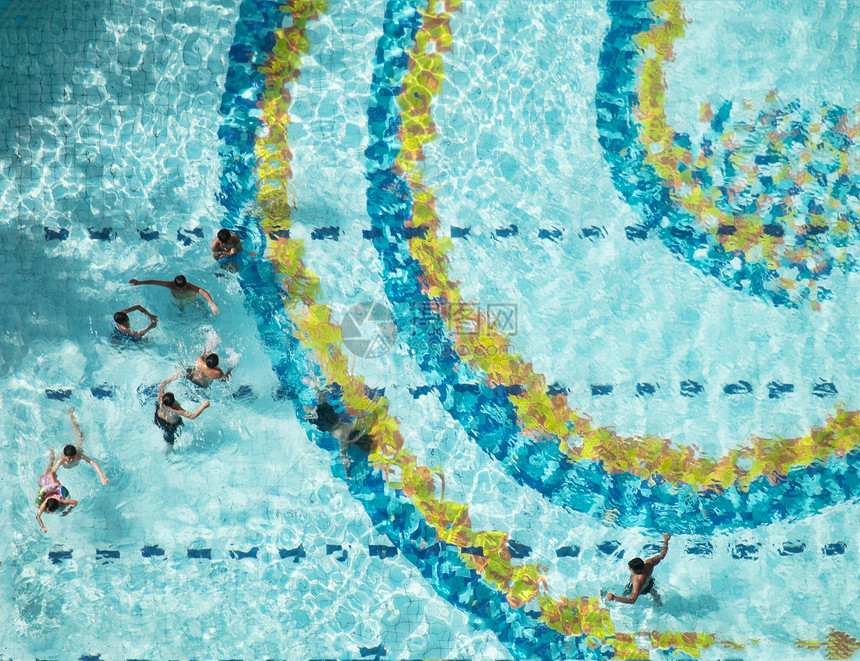 游泳池鸟视图运动员车道运动游泳水池团体闲暇家庭液体假期图片