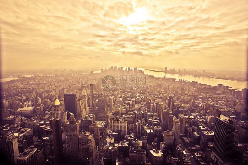 新约克州曼哈顿鸟眼观工作帝国图片流程多云城市太阳图片