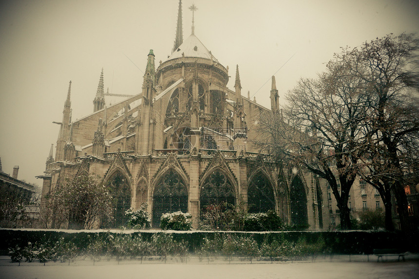 圣母圣母院 巴黎 雪下图片