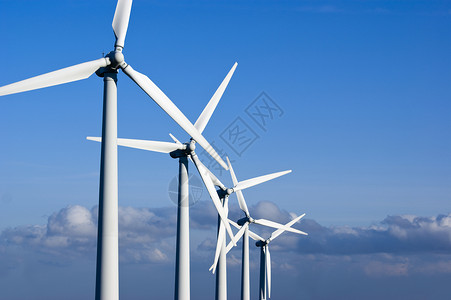 风风农场发电机技术蓝色活力螺旋桨涡轮资源白色风车天空背景图片
