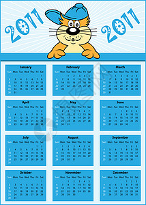 七月猫2011年全年日历规划师数字日程帽子网格杂志卡通片棒球时间插图插画