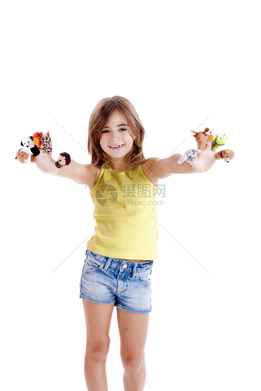 玩手指木偶游戏青年乐趣动物园剧院幸福儿童故事微笑学校女孩图片