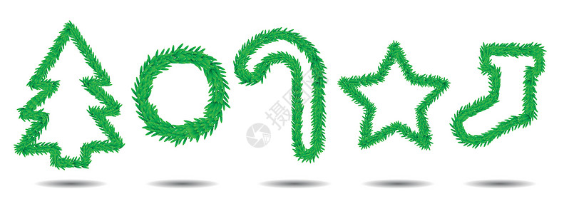 Christmas 符号花圈星星风格装饰品松树装饰短袜背景图片