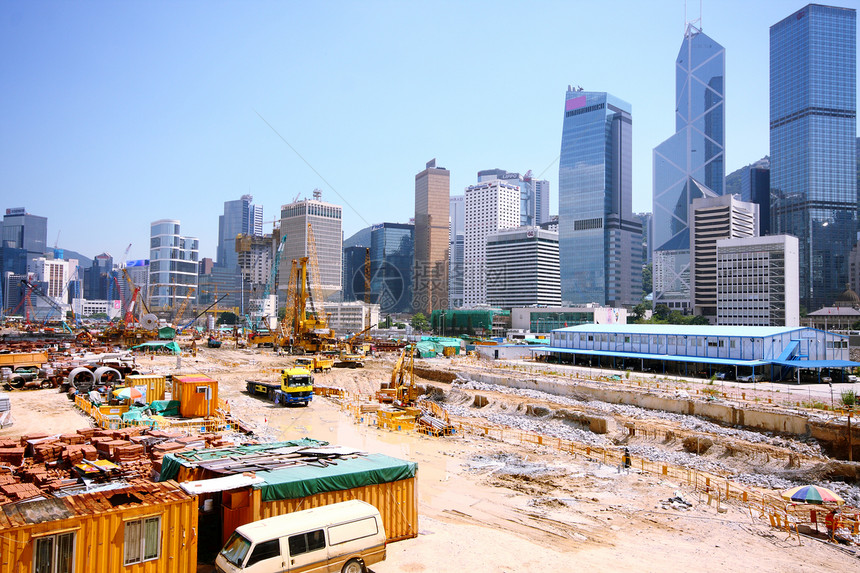 香港的建筑工地建造构造工作建筑学领班职场海拔头盔水泥建设者图片