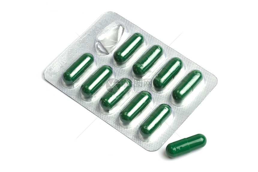 装在水泡中的绿色胶囊疾病药品宏观处方药店化学宽慰团体用药药物图片