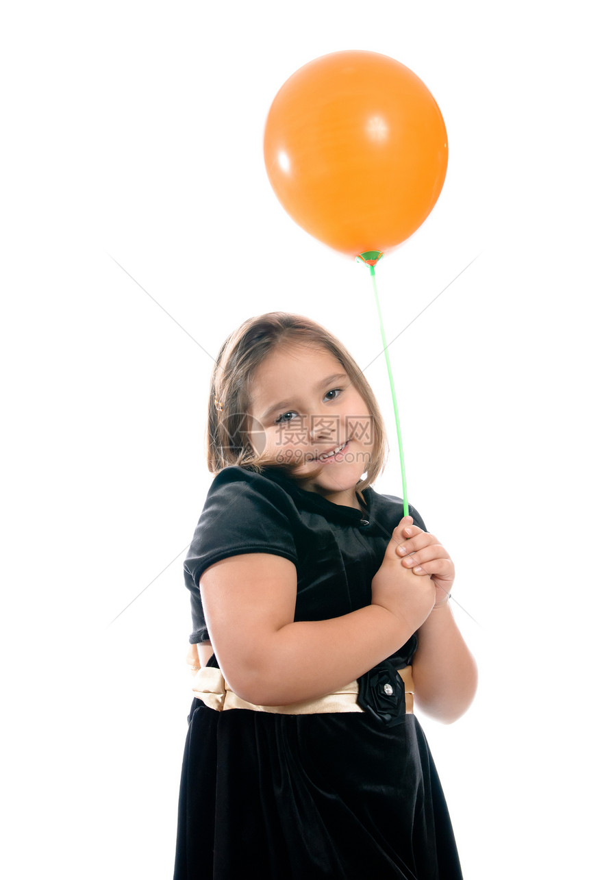 生日女孩气球橙子童年乐趣白色庆典小朋友青年女性孩子图片