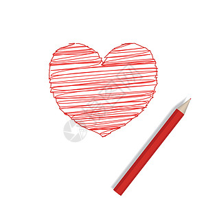 一颗红色心大铅笔画出一颗心学校中风笔记本艺术家工具插图红色画家绘画艺术插画