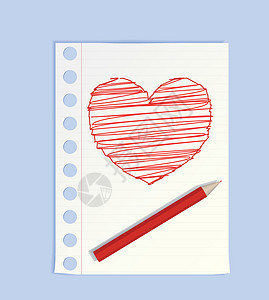 一颗红色心大铅笔画出一颗心木头艺术家笔记本画家绘画工具学校创造力卡通片艺术插画