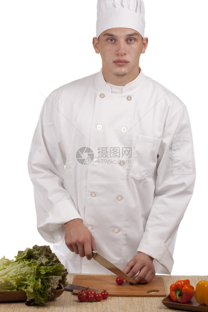 切切蔬菜红色餐厅青椒盘子食物男人木板沙拉服务白色图片