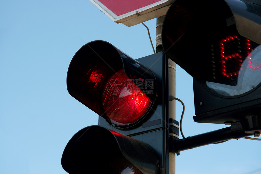 红灯路口蓝色技术警告天空街道空气驾驶红色信号图片