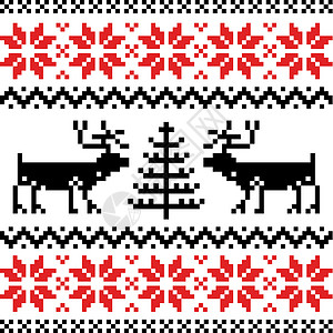 北欧风格红色装饰品纺织品插图雪花装饰针织星星背景图片