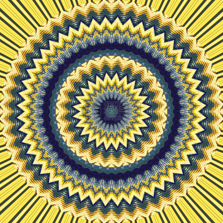 曼达拉插图冥想宇宙艺术中心镜子黄色几何学蓝色平衡图片