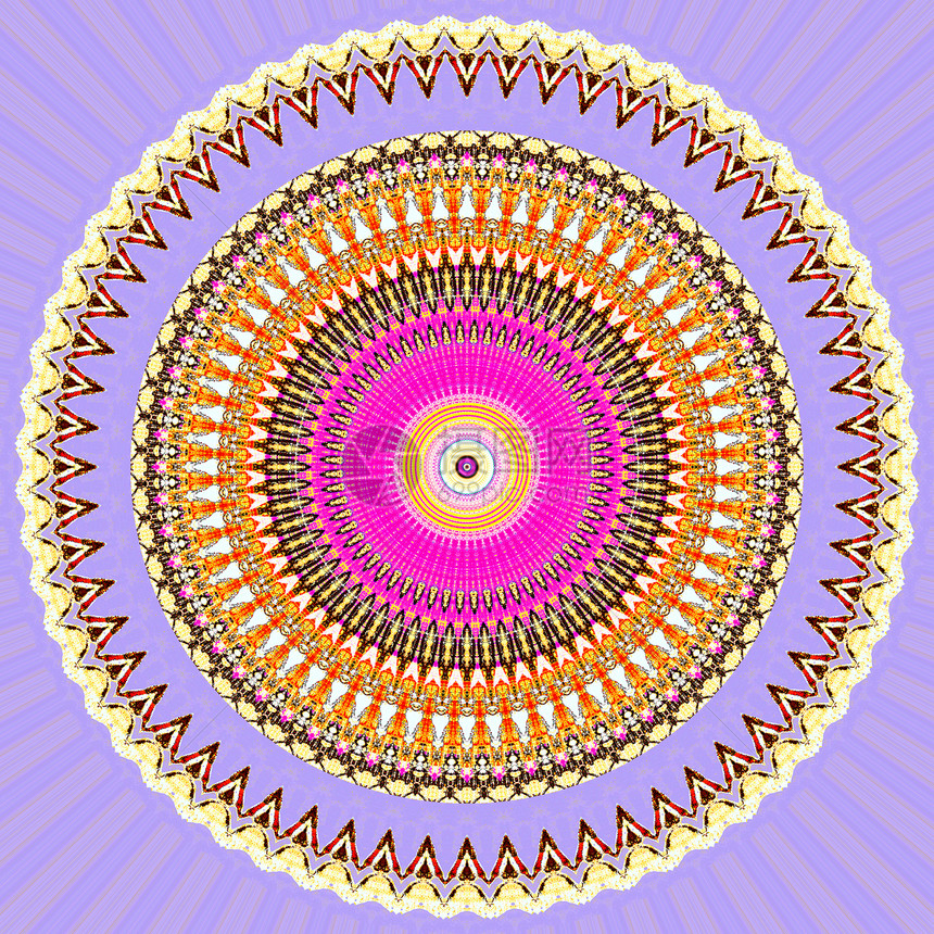 曼达拉紫色中心几何学插图粉色黄色镜子平衡艺术冥想图片
