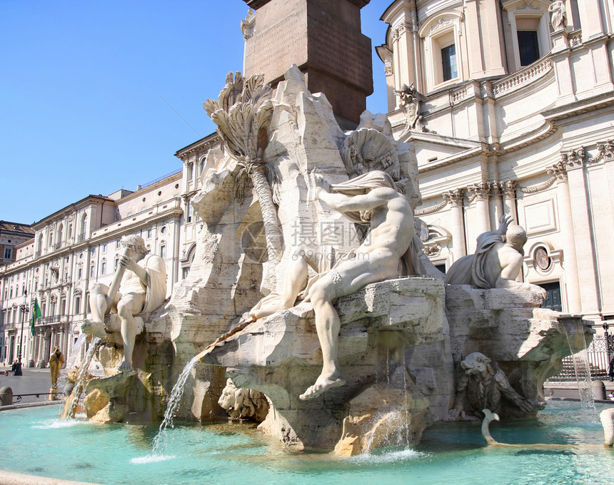 意大利罗马纳沃纳广场建筑城市喷泉艺术大理石建筑物方尖碑历史性纪念碑街道图片