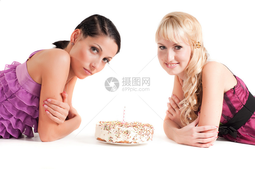 派对快乐纪念日微笑女孩们幸福生日白色蛋糕团体乐趣图片