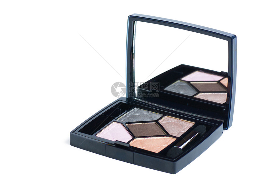 化妆工具阴影魅力女性镜子皮肤调色板黑色粉色瓶子工作室图片