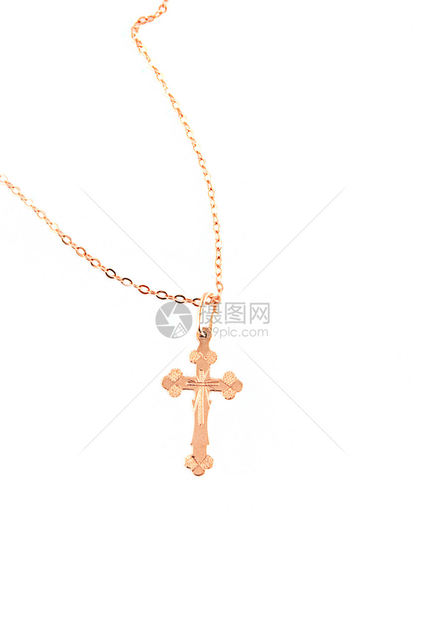 带链条的金十字项链展示宗教礼物金子首饰金属白色图片