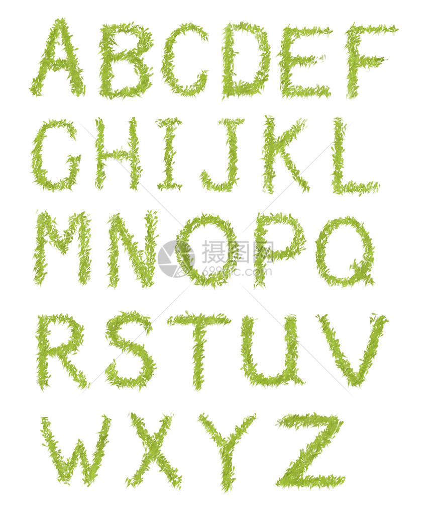 白上隔离的绿草字母字母字母图片