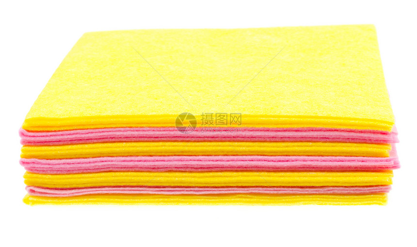 堆积抹布面巾白色粉色家务命令纤维条纹纺织品宏观打扫图片