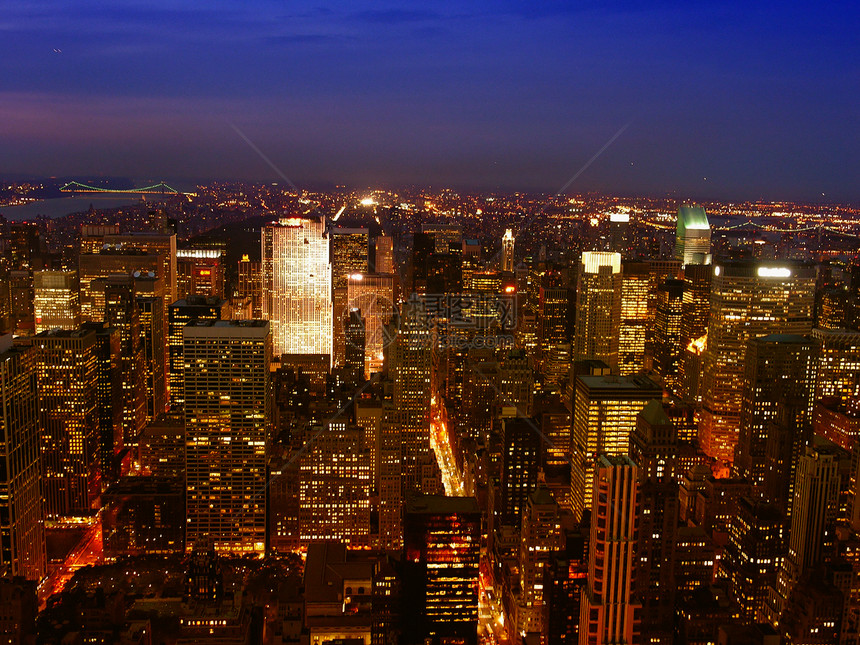 纽约市夜景之夜生活市中心摩天大楼建筑物帝国景观日出日落反射办公室图片