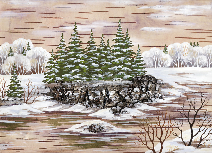 冬季风景雪堆寒冷爬坡瘟热森林生态手工业季节空地桦木图片