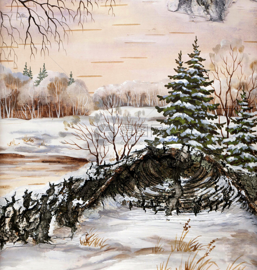 冬季西伯利亚地貌国家空地公园森林瘟热桦木木头爬坡雪堆季节图片