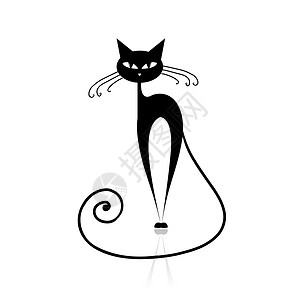 黑猫手用于设计黑猫的轮廓图猫科插图黑色绘画艺术铅笔夹子胡须爪子小猫插画
