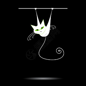 白猫 眼睛绿黑艺术夹子宠物草图尾巴插图乐趣哺乳动物猫咪小猫背景图片
