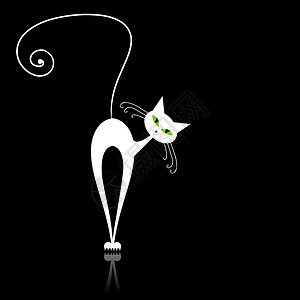 白猫 眼睛绿黑猫科哺乳动物小猫插图猫咪夹子反射铅笔爪子卡通片背景图片