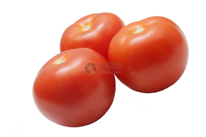 三个成熟的西红柿在白上被孤立植物红色食物饮食烹饪白色营养蔬菜水果圆形图片