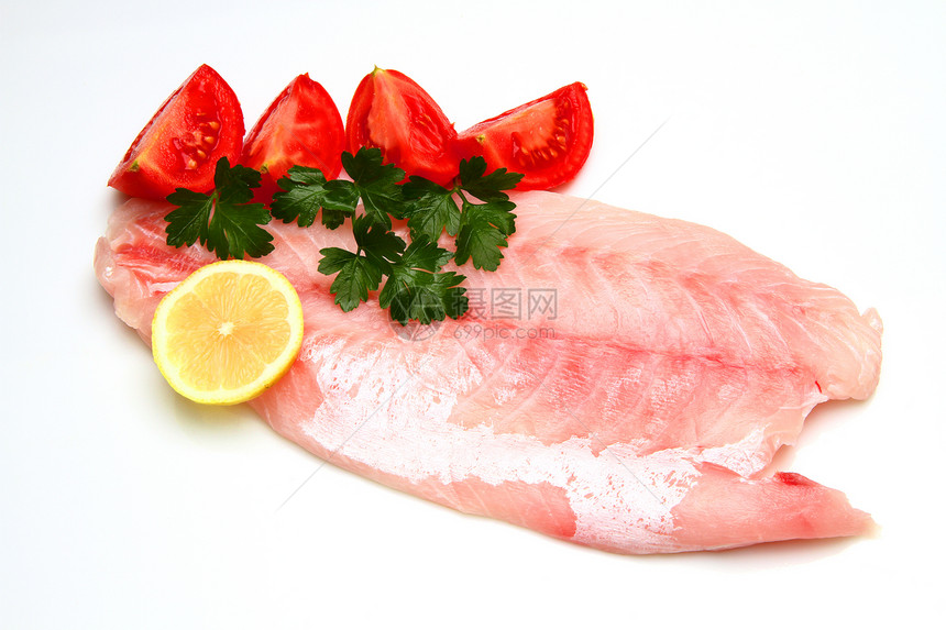 新鲜原油鱼片白色牛扒饮食食物粉色美食图片