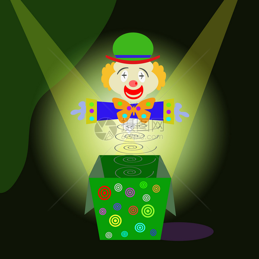 小丑弹簧盒乐趣木偶玩具马戏团插图图片