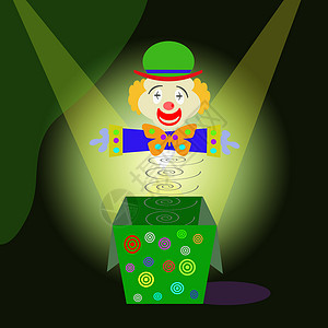 弹簧小丑小丑弹簧盒乐趣木偶玩具马戏团插图背景