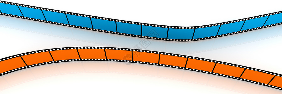胶卷可直接插入照片蓝色和橙色3D空白薄膜卷轴白色电影边界框架夹子摄影幻灯片动画胶卷背景