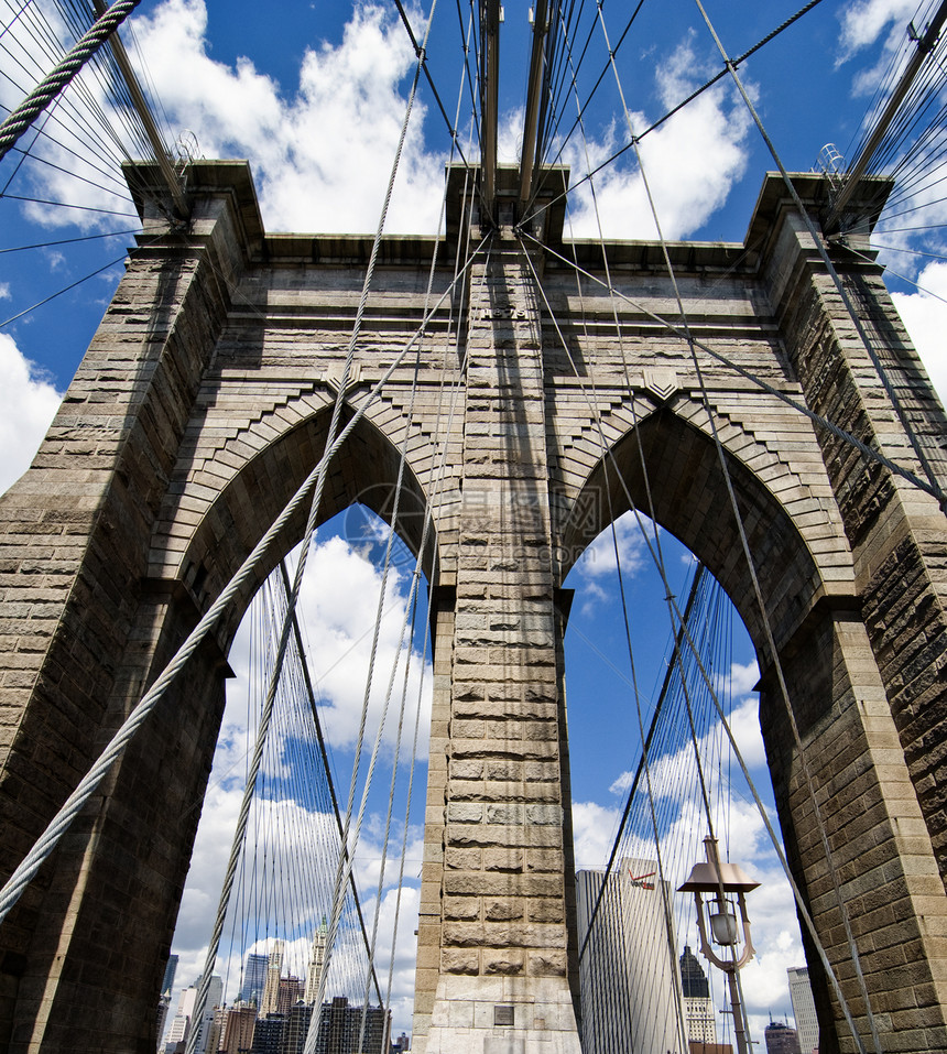布鲁克林桥建筑跨度电线运输商业绳索市中心地标景观全景吸引力图片