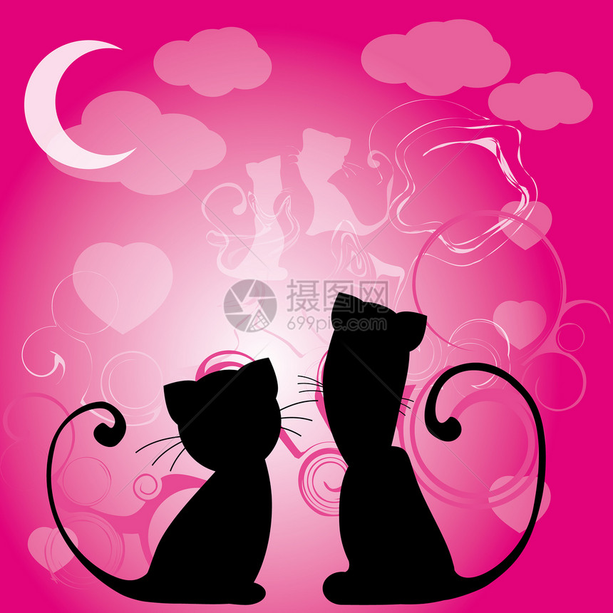 猫猫爱幸福天空月亮粉色图片