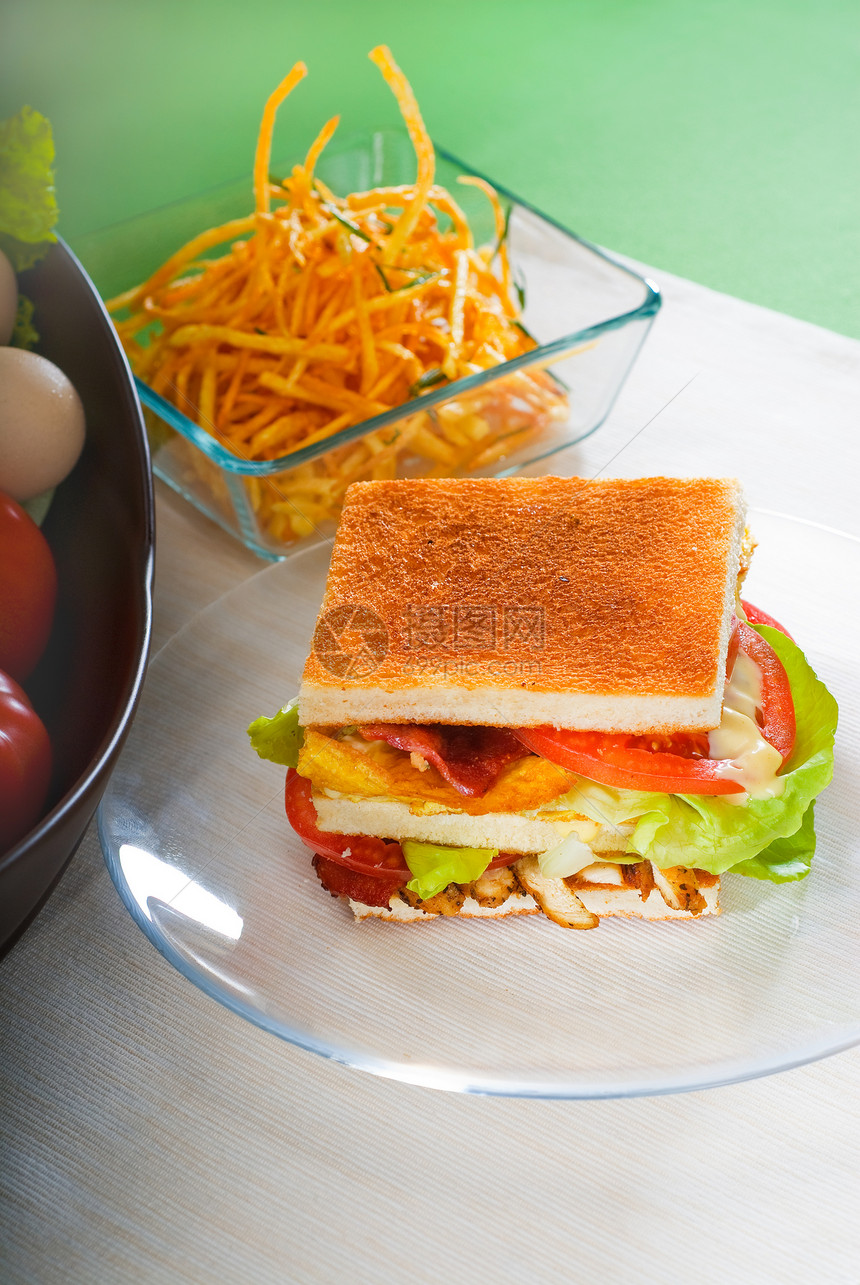 俱乐部三明治小吃面包薯条土豆用餐午餐敷料食物蔬菜早餐图片
