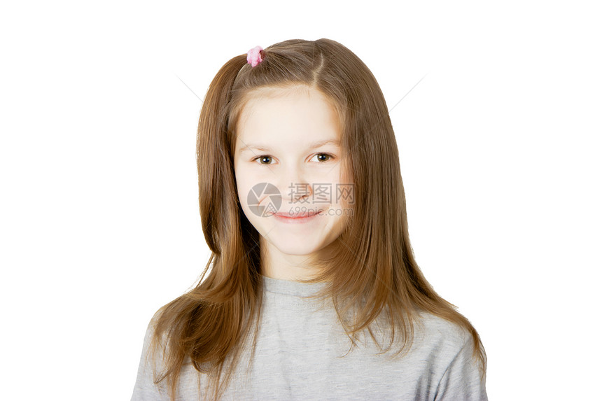 微笑女孩的肖像乐趣头发喜悦美丽白色情绪化女性青少年工作室棕色图片